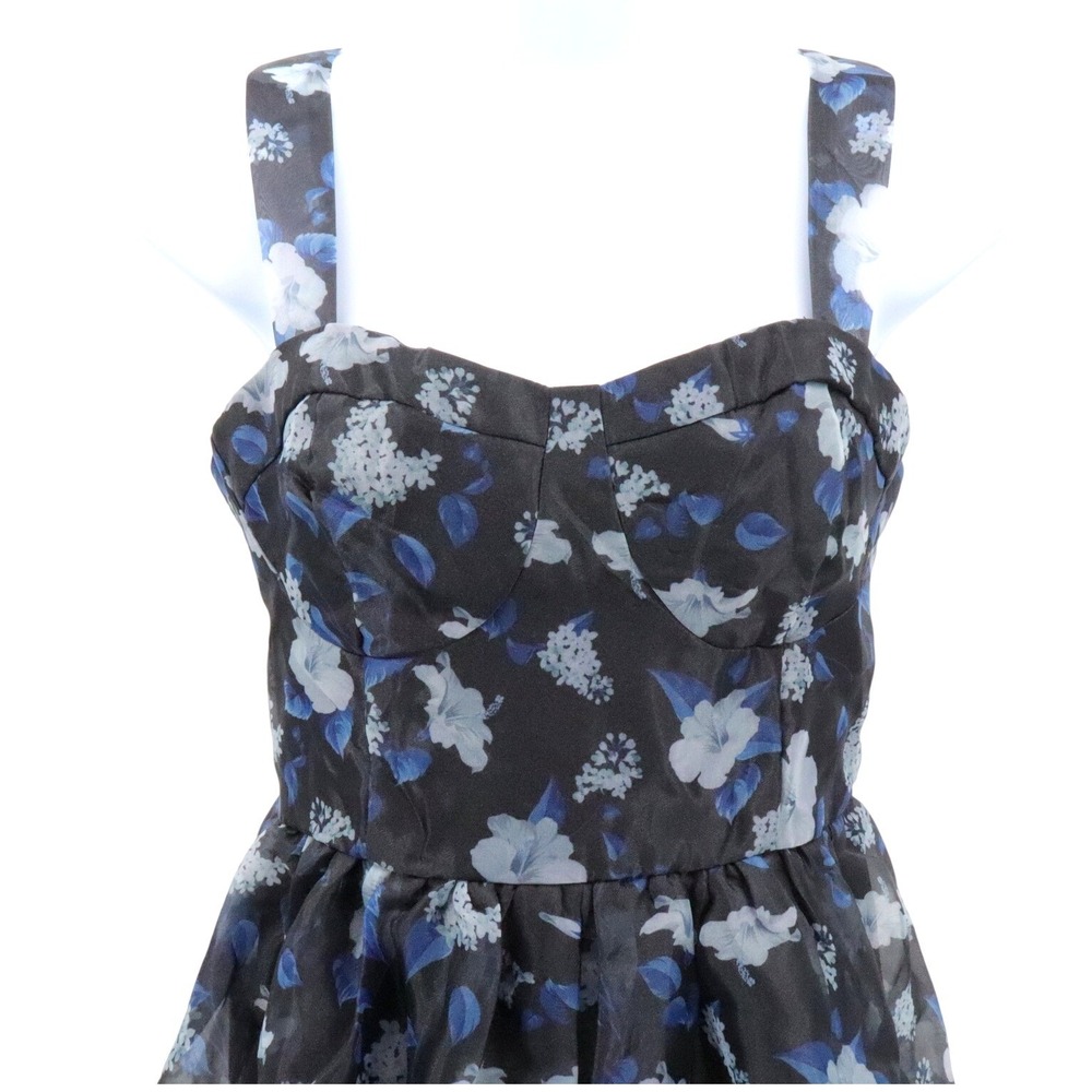 NWT Lulus Delightful Look Midi Dress Floral Organza Sweetheart Blue Black M - Picture 4 of 10